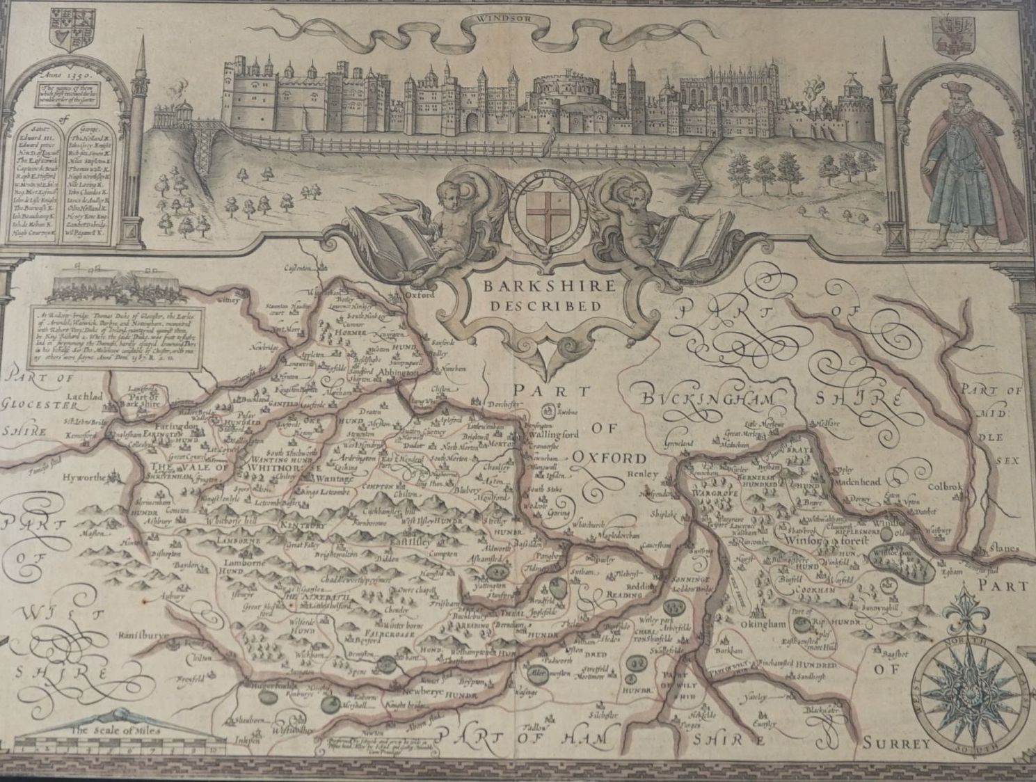 John Speed, coloured engraving, Map of Barkshire Described, 39 x 52cm